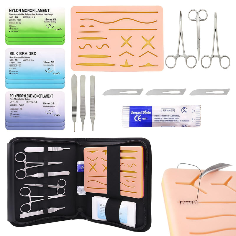 Surgical Suture Kit with Realistic Pad, Wound Suture Video Course, Suture Material Surgery, Wound Suture Exercise Kit, Suture Practice Kit, for Emergency Training and Medical Training