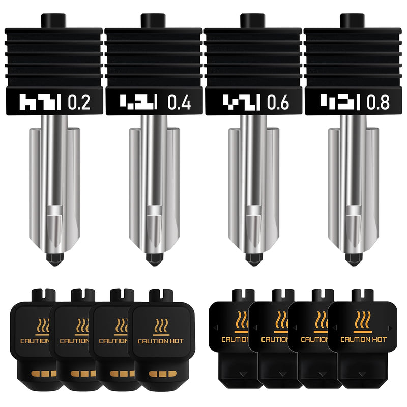 [Australia - AusPower] - 4PCS 0.2/0.4/0.6/0.8mm Hotend Compatible with Bambu Lab P2S/H2S/H2D/A1/A1 Mini – Quick Swap Extruder Print Head with 4 Silicone Cover Socks 