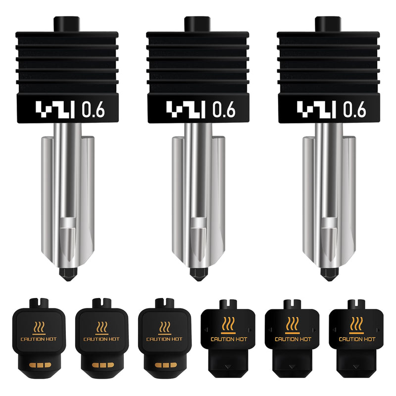 3PCS 0.6mm Hotend Compatible with Bambu Lab P2S/H2S/H2D/A1/A1 Mini – Quick Swap Extruder Print Head with 3 Silicone Cover Socks 0.6mm*3