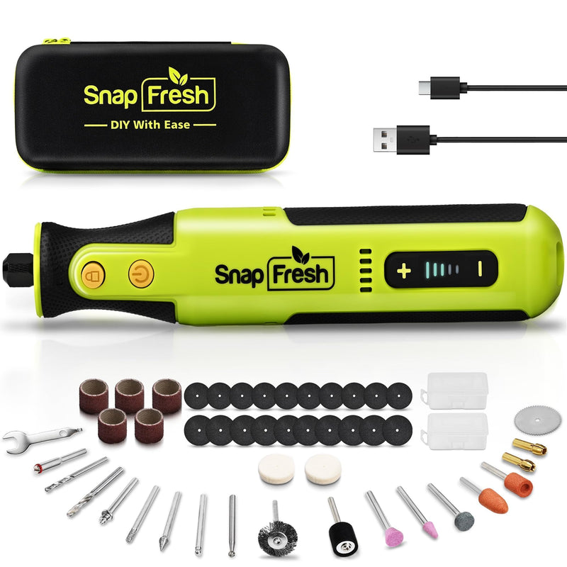 SnapFresh 8V Cordless Rotary Tool Kit, 28,000 RPM 5-Speed Mini Electric Multi-Tool with LED Light, USB-C Rechargeable, 46 Accessories & Carry Bag, Lightweight for DIY Crafts & Dog Nail Grinding 8