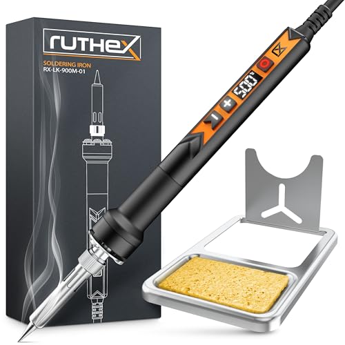 ruthex 900M Soldering Iron 90W with LED Display, Temperature Adjustable 150-500°C | Fast-heating soldering iron with stand, auto-sleep function, LED temperature display, soldering gun for 3D printing applications
