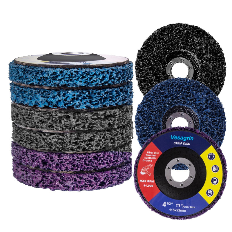 Pack of 5 Sanding Discs 115 mm for Angle Grinders - Deep Removal of Rust, Paint, Coatings, Protects Surfaces. For Metal, Stone, Wood, Plastic Purple/Black/Blue