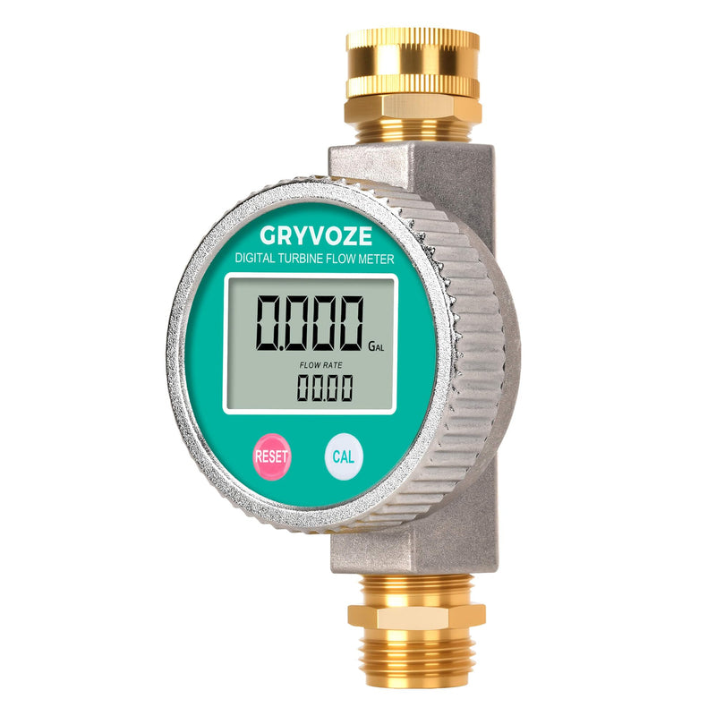 [Australia - AusPower] - Metal Water Flow Meter, 3/4" GHT Garden Hose Flowmeter with Brass Thread and Large Screen for RV, Pool, House, Lawn Sprinkler and Outdoor Watering – Supports Gallon, Liter, GPM and LPM 
