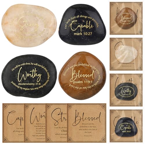 Geelin 4 Sets Scripture Stones with Bible Verse Engraved Rocks,Classic Classic