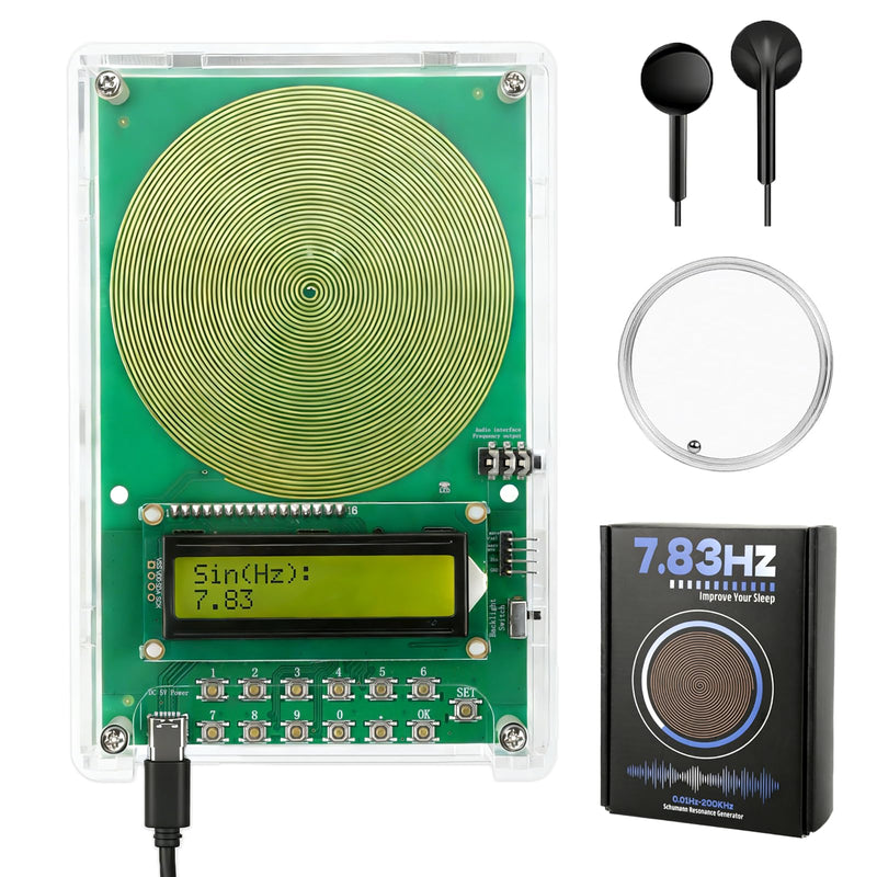 Frequency Generator for Healing | 7.83Hz Schumann Resonance Frequency Generator | Adjustable 0.01Hz–200kHz Sound Therapy Device with Acrylic Case for Sleep, Meditation & Relaxation
