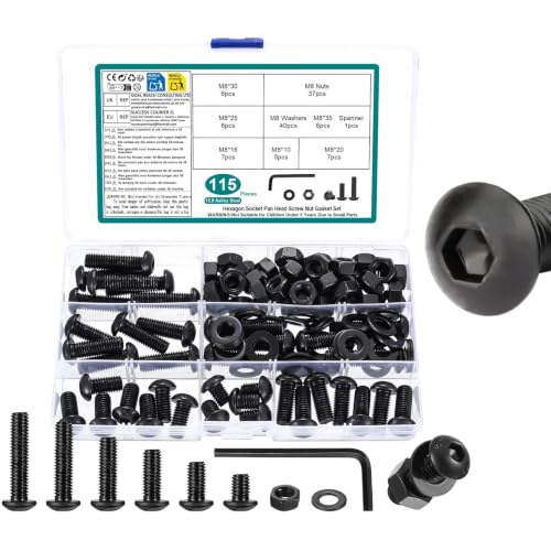 WUJIAQIU M8 hex screws, nuts and bolts assortment kit with 115 pieces in a storage case