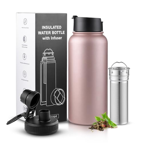 Sivaphe Infuser Water Bottle with Removable Strainer for loose leaf Tea 18/8 Stainless Steel 32 oz Insulated Tea Tumbler Gift for Women Rosegold 32 Ounces