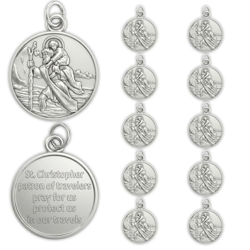 Rlcvecv 10 Pcs St Christopher Medals,Saint Christopher Metal Pendant for Car Necklace Bracelet Keychain Rosary,Catholic Gift for New Driver New Car