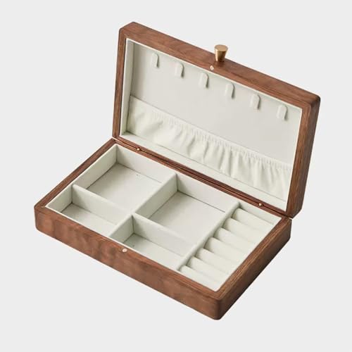 Wooden Jewelry Box, Simple Solid Wood Wooden, Ring Holder and Necklace Organizer, Black Walnut, 24 * 15 * 6cm L24*W15*H6cm