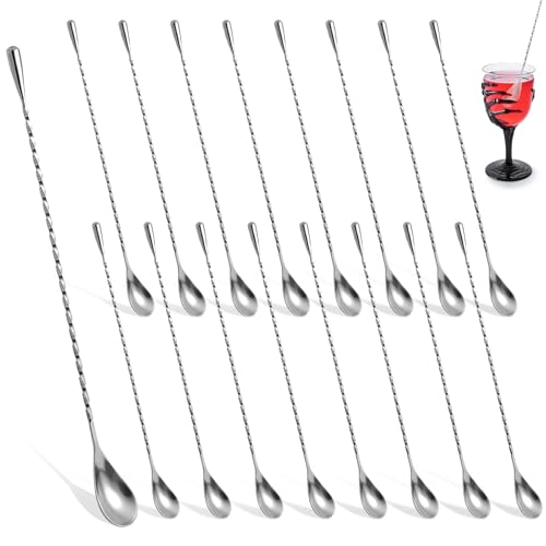 18 Pcs Silver Bar Spoons Bulk, 12 Inch Stainless Steel Spiral Pattern Mixing Spoons Long Handle Cocktail Spoon for Coffee, Cocktail, Iced Tea