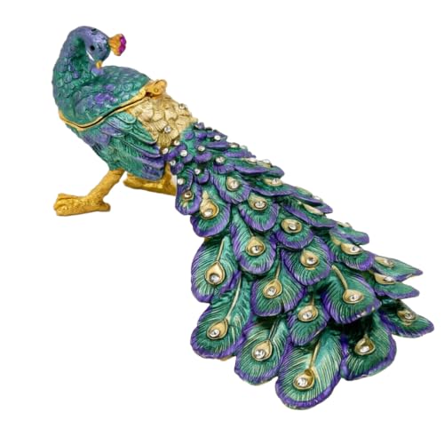 Peacock Jewelry Box Vintage Trinket Storage Box Figurine Gift for Women Blue-2
