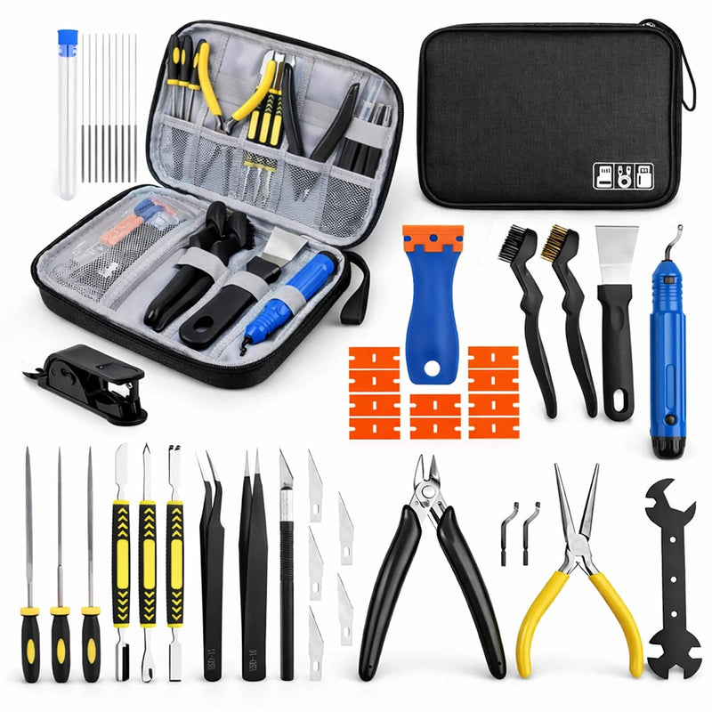 3D Printer Tools Kit, 46PCS 3D Printing Accessories for FDM SLA Resin Printers, Includes Nozzle Cleaning Kit, Print Removal Tools, Deburring Tool, Files, Flush Cutters, Pliers,Tweezers & More