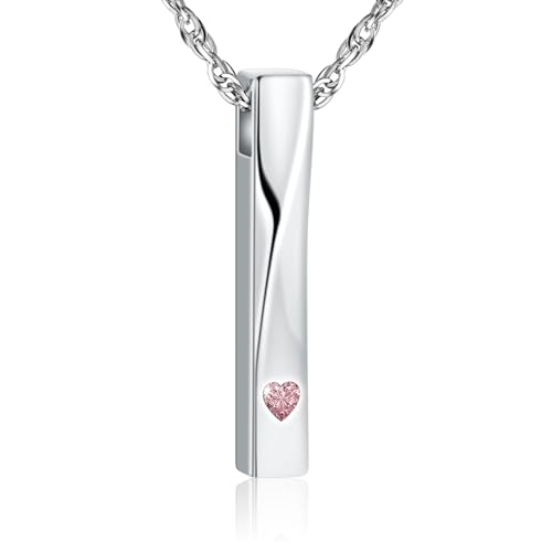 XIUDA Bar Cremation Jewelry for Ashes with Crystal Heart Urn Necklace Stainless Steel Memorial Keepsake Pendant for Women Pink