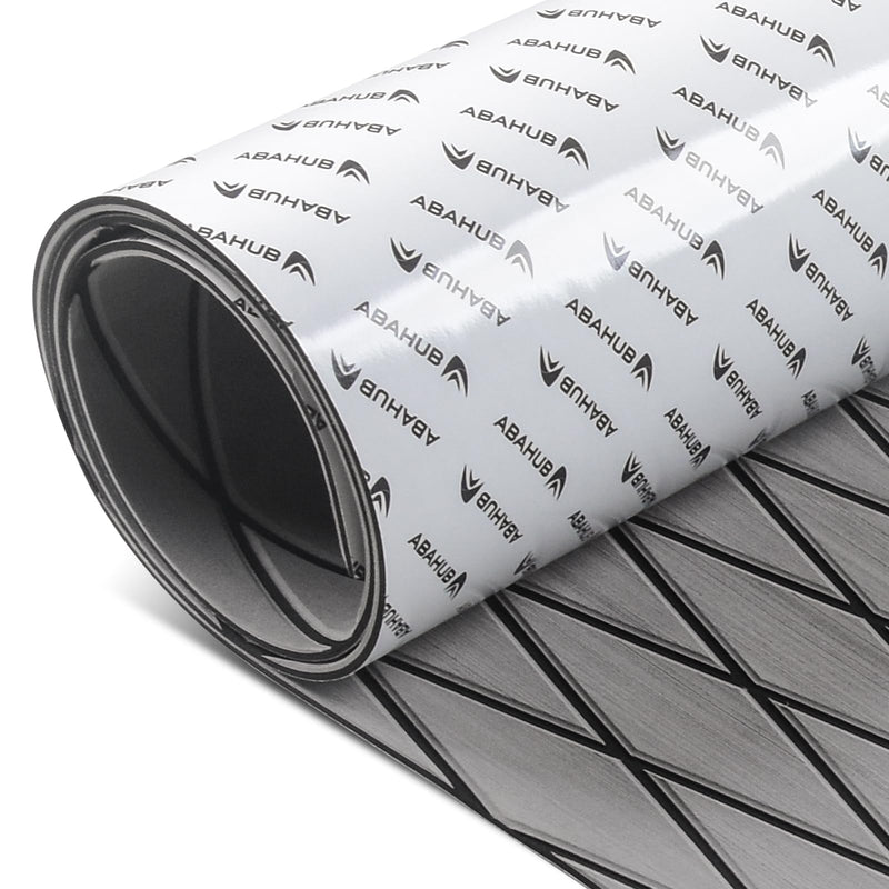 Abahub Diamond Pattern Boat Flooring with Self-Adhesive | Marine Decking Non Slip EVA Foam Sheet Trimmable Carpet for Motorboats RV Kayak Surfboard SUP 96''x16''/47'' Gray with Black Lines 96''L x 16''W