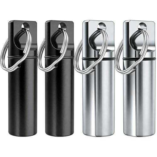 4 PCS Cremation Jewelry Urn Keychains for Ashes, Memorial Cylinder Vial Keepsake Keychain Set, 2 Black and 2 Silver, Ash Holder for Loved Ones or Pets, Hair, Fur, Small Mementos
