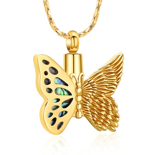 Imrsanl Butterfly Urn Necklace for Ashes Angel Wing Cremation Jewelry Keepsake Funeral Memorial Pendant Gifts of Loss Loved Ones for Women Gold