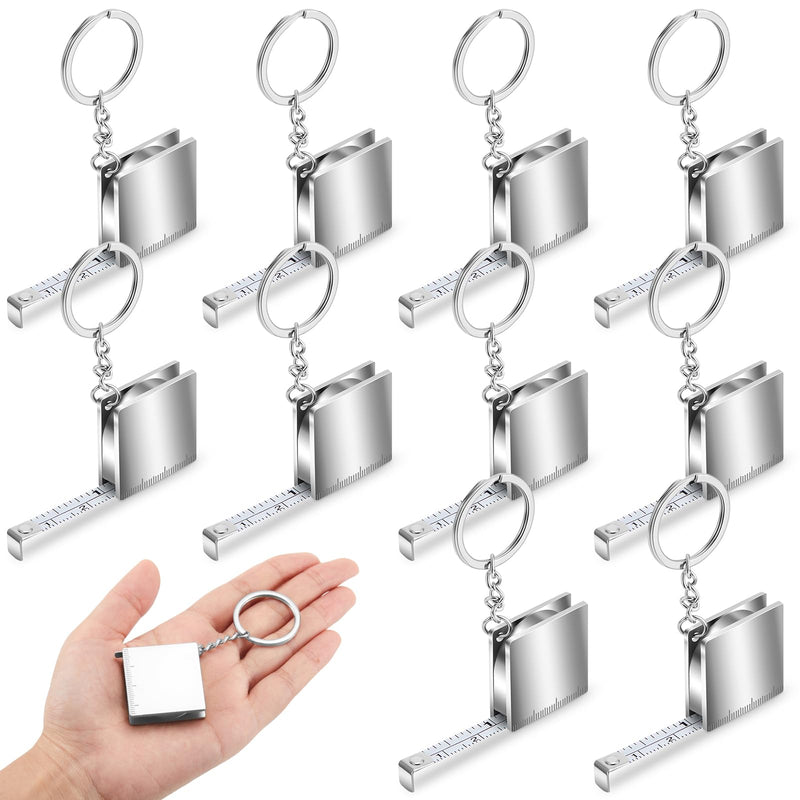 Quelay 10 Pcs Mini Measuring Tape Metal Keychain Tape Measure up to 4ft Small Retractable Pocket Measure Keychain for Sewing, DIY, Gifts and Party Favors (Silver) Silver
