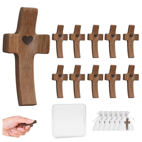 OOTDSE Wooden Cross Fidget for People with Anxiety Relief 10Pcs Handheld Small Pocket Cross Prayers Encouragement Christian Religious Solid Walnut Gift for Adults/Teens/Elderly on Easter,etc Walnut A 10Pcs