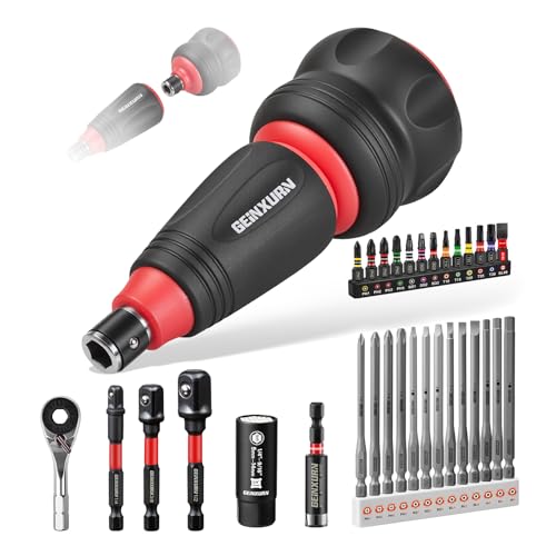 GEINXURN 33-piece impact magnetic screwdriver set with stubby ratchet handle, sockets, bits and universal adapter