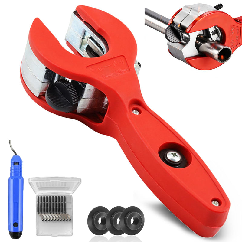 Ratcheting Pipe Cutter Tool,Ratchet-Type Tube Pipe Cutter,One-Hand Fast Pipes Cutting Tool,for Cutting 5/16-1-1/8 Inch Pvc Stainless Steel Copper Aluminium,Quick Cut Ratchet Tubing(Red,1/4"–7/8") 1/4"–7/8" Red