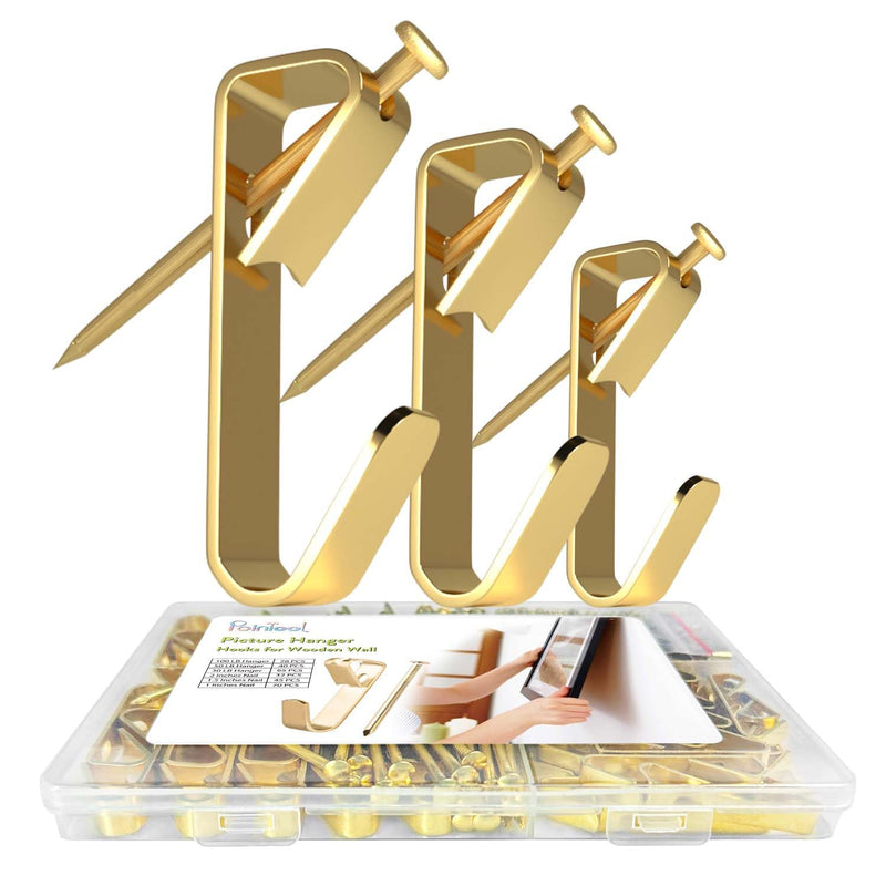 Picture Hanging Kit, Extra Thick, 100lb 50lb 30lb, Heavy Duty Plaster Wall and Drywall Large Hangers and Hooks Hardware for Painting and Frame to Hang on, 280pcs Gold with Nails 100lb 50lb 30lb | 28 40 65