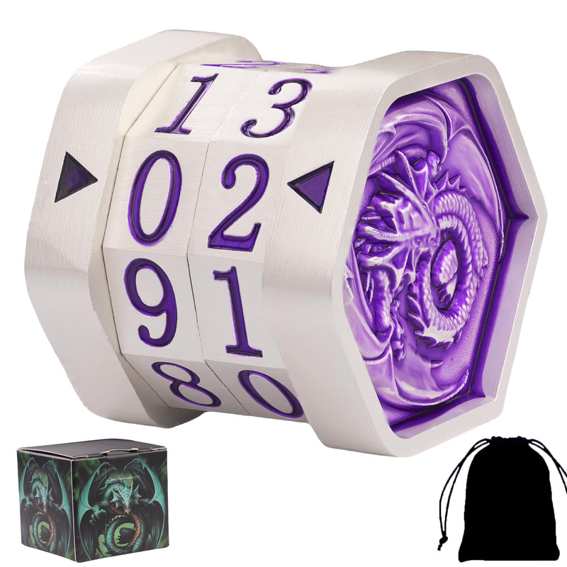 Metal MTG Life Counter Wheel Metal Magic Life Counter MTG Health Tracker MTGs Foundations with Dragon Symbol for Board Games, Cards Games, TTRPGs, Compatible with MTGs(Pearl Silver_Purple) Silverpurple