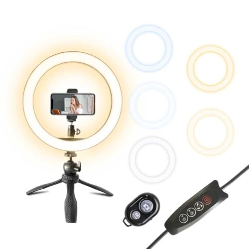 10" Desk Ring Light with Stable Tripod & Phone Holder, 120 LEDs 5-Color 10-Level Dimmable, Wireless Bluetooth Remote, Phone Selfie Light for Desk/Zoom/YouTube/TikTok 10" Desktop