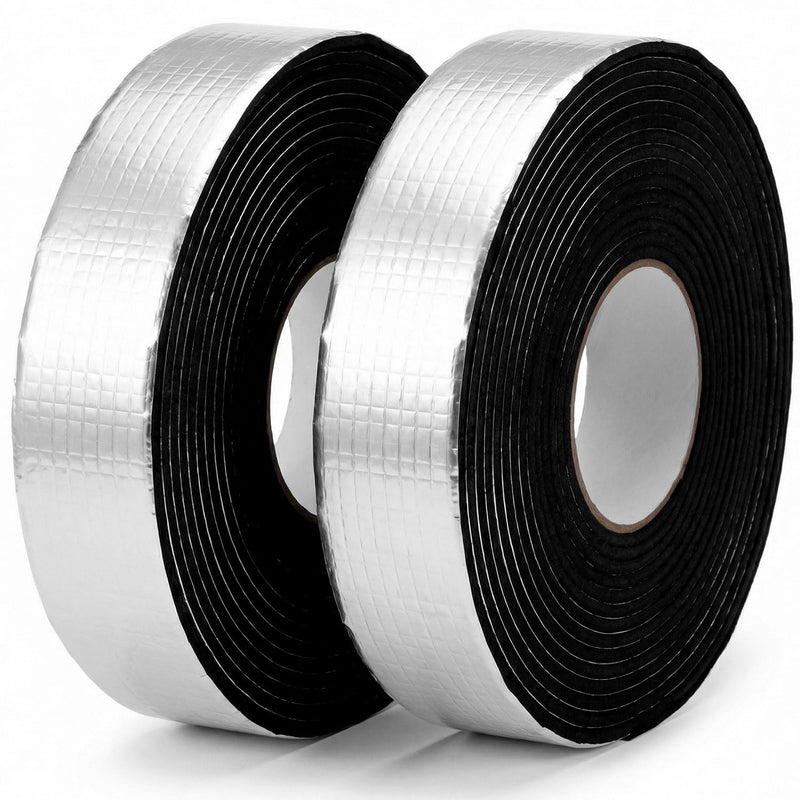 QWORK 65.6ft Pipe Insulation Tape Wrap - 2-Pack 2" x 32.8ft Self-Adhesive Foam with Aluminum Foil, Fireproof Thermal Protector for Outdoor Winter & Summer Pipe Protection