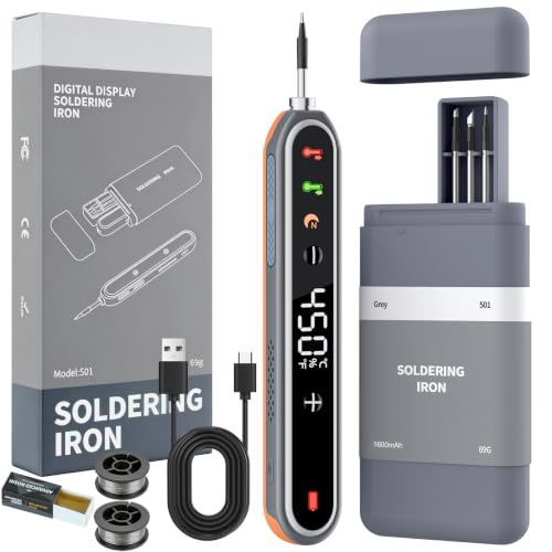 Battery Soldering Iron Set Wireless USB-C 8s Heating 180-450°C 1600mAh | Wireless USB-C soldering iron for electronics and DIY. Fast heating in approx. 8 seconds, 180-450°C temperature control.
