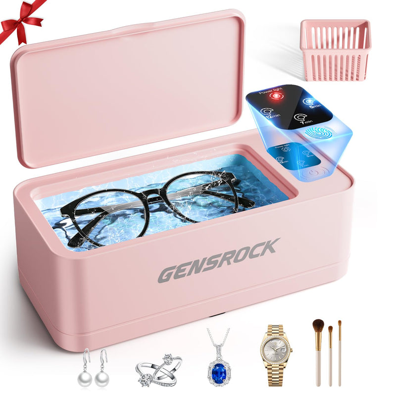 GENSROCK Ultrasonic Jewelry Cleaner, 48kHz Professional Silver Jewelry Cleaner & Diamond Ring Cleaner, 3 Modes, Scratch-Free 360ML Tank, Quiet Sonic Cleaner for Gold, Earrings, Glasses(Pink) Pink