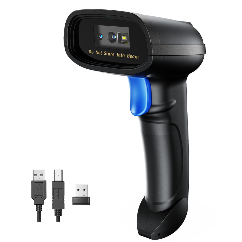 Bluetooth 1D 2D Barcode Scanner, 3-in-1 Bluetooth & 2.4G Wireless & USB QR Barcode Reader, PDF417 Data Matrix Handheld Bar Code Scanner Work with Windows, Android, iOS Blue Wireless 2D Barcode Scanner