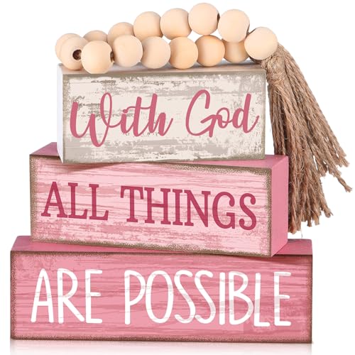 Lineshading 4 Pcs Christian Table Decor Pink God All Things are Possible with God All Things Are Possible