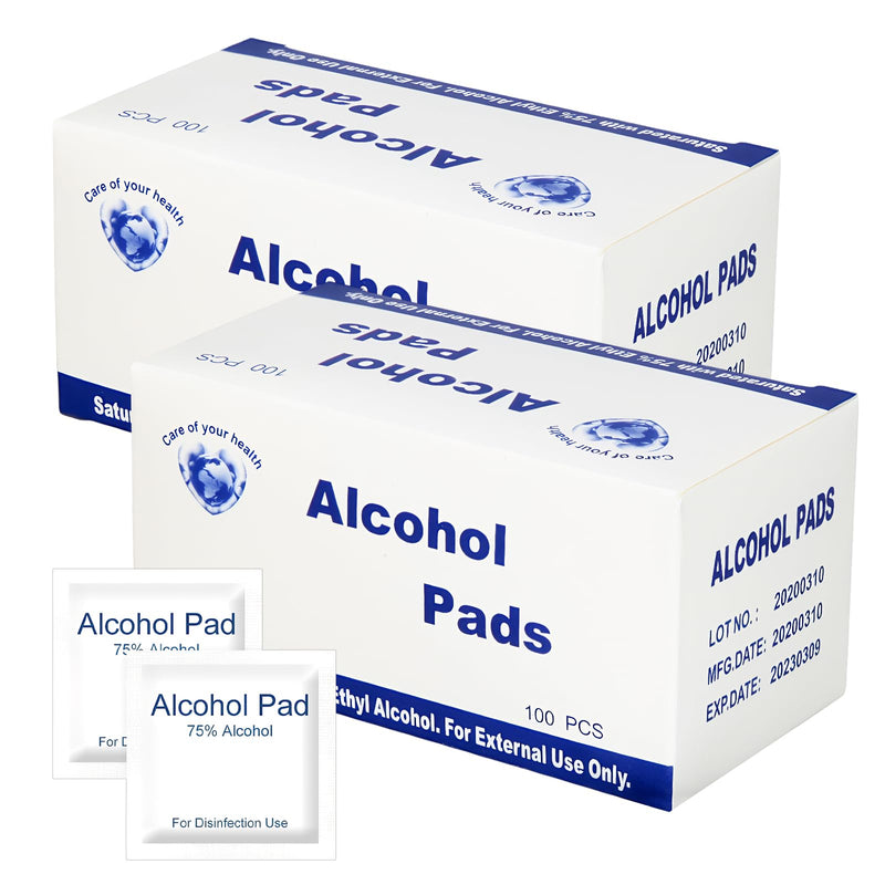 Pack of 200 Alcohol Pads, 75% Alcohol Wipes, 6 x 6 cm Alcohol Swabs, Individually Packed For Hygienic Reasons, Suitable for Business Trips, Travel and Daily Use