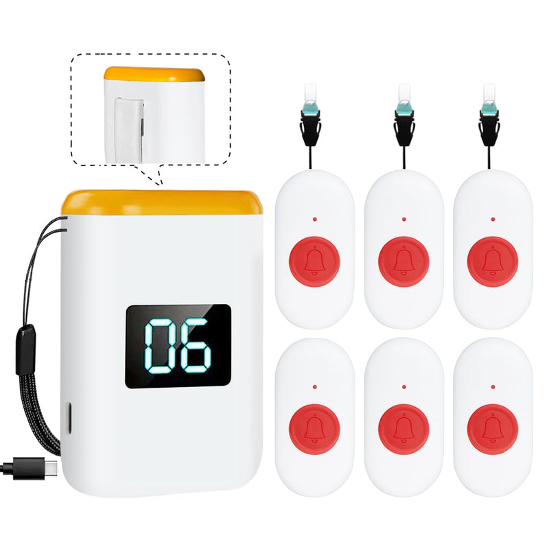 [Australia - AusPower] - Caregiver Pager Wireless Call Button for Elderly Monitoring Vibration Call Bell Medical Alert System with Digital Display for Elderly (6 Call Buttons + 1 receivers) 6 call buttons + 1 receivers 