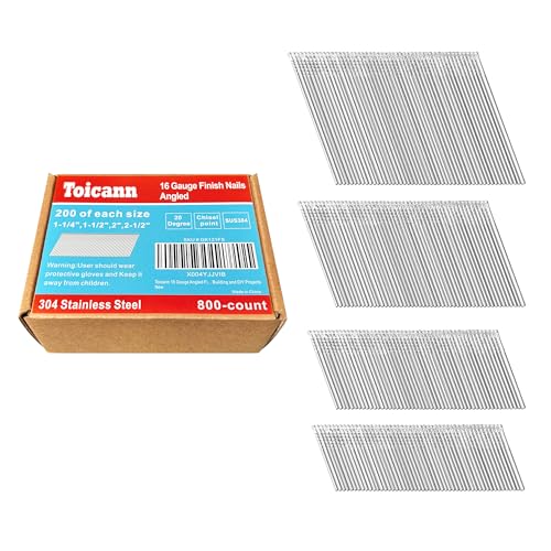 Toicann 16 gauge 20-degree angled finish nails, 1-1/4 to 2-1/2 inch, 800-piece assorted pack
