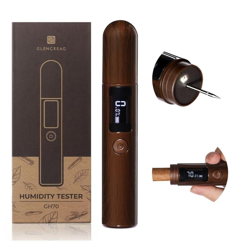 GLENCREAG Single Probe Cigar Hygrometer, Rechargeable Digital Humidity Meter with LED Light, Precision Moisture Tester for Humidors, Ideal Gift for Cigar Collectors, Enthusiasts, or Men
