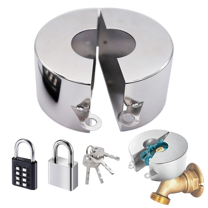 Outdoor Faucet Lock, Stainless Steel Water Spigot Lock with 2 Padlock, Hose Bib & Gate Valve Lock for Outside Faucet, Prevent Unauthorized Use & Water Theft (1.3–2.5 Inch Silver)