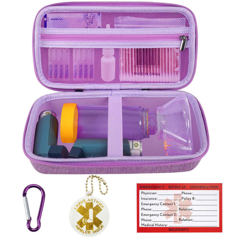 [Australia - AusPower] - MGZNMTY Travel Carrying Case Compatible with Asthma Inhaler Spacer for Adults and Children, Masks, Inhaler Holder with Asthma Alert Tag and Medical Card, Carabiner (Only Case) (Purple) Purple 