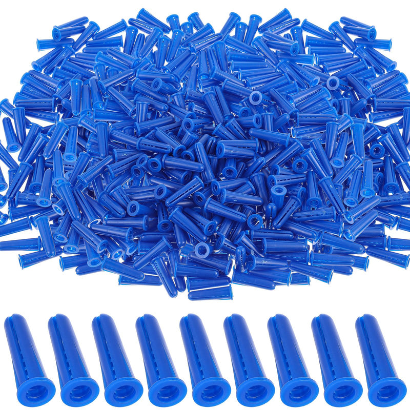 Glooglitter 1000 Pcs 10-12 x 1 Inch Plastic Wall Anchors Blue Ribbed Drywall Conical Anchors for Hollow Walls Concrete Brick Masonry Furniture Pictures Artwork Decor Light Duty Anchoring Application