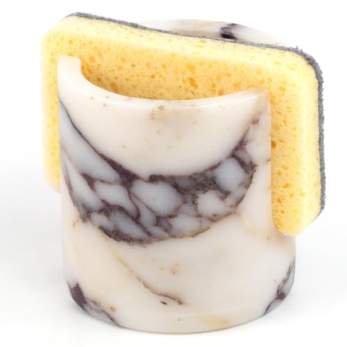 Natural Calacatta Viola marble sponge holder and drying rack for kitchen sink, featuring elegant marble design and durable construction.