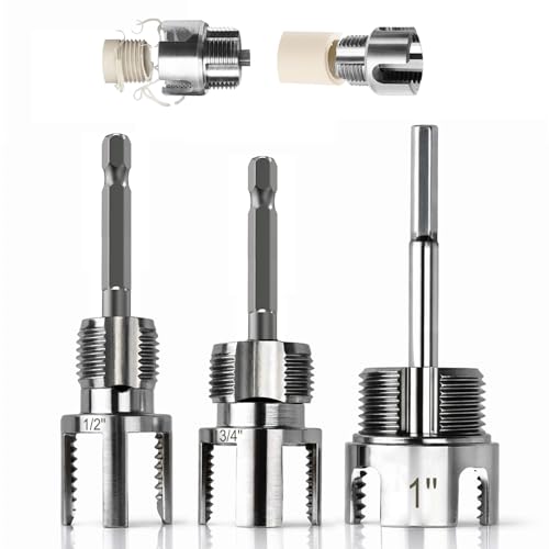 3-Piece PVC Thread Cutter Set for Internal and External Thread 1/2, 3/4 & 1 Inch NPT | Saipor Integrated Tool PVC Pipe Thread Cutter Set Drill Compatible Pipe Tap with Dual Function