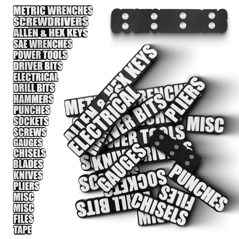 [Australia - AusPower] - 21 Pack Magnetic Toolbox Labels, Ultra Strong Heavy Duty 3D Printed Magnetic Tool Box Labels, Reusable Durable Tool Organization Labels for Toolbox Drawers (Black) 