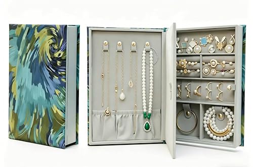 Jacquare Fabric Jewelry Organizer Book, Jacquare Fabric Green