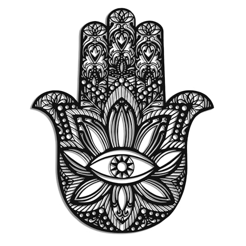 Slickss Hamsa Hand Metal Wall Art, Sacred Geometry Spiritual Boho Decor B - Black