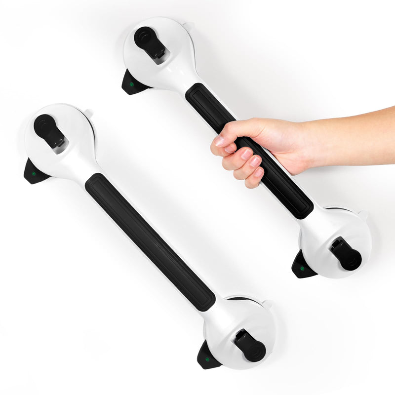 MCDEX Grab Bars for Shower, 2 Pack Shower Handle for Elderly (Black White) | Safety Signal Indicators, Strong Suction Cup, Easy Installation, No Drill, Removable, Anti-Slip, Waterproof 16.5 Inch Black/White