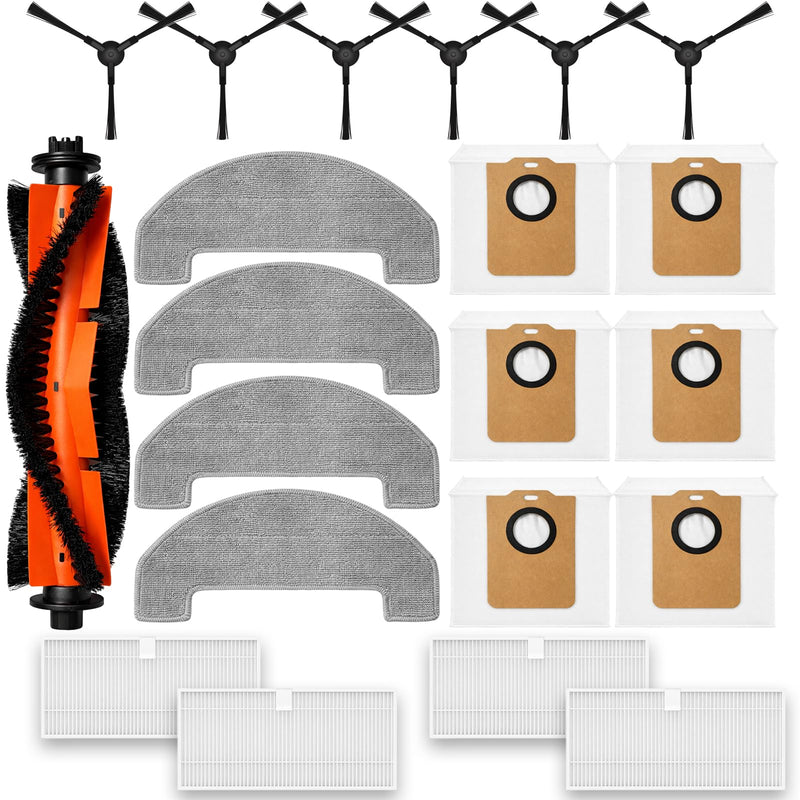 21-Piece Accessories Kit Compatible with Uninell UR3 Robot Vacuum Replacement Parts, Includes 1 Main Brush, 6 Dust Bags, 6 Side Brushes, 4 HEPA Filters, 4 Mop Pads