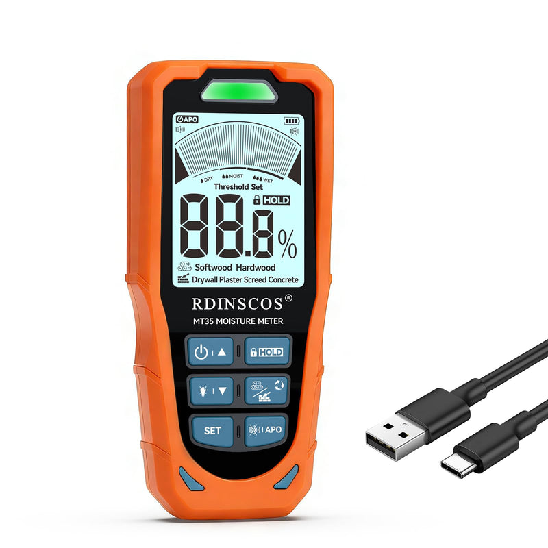 [Australia - AusPower] - Pinless Moisture Meter for Walls and Wood,Non-Destructive Moisture Detector for Drywall, Concrete & Flooring, Rechargeable Digital Moisture Tester MT35 