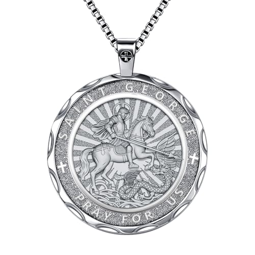 Saint George Necklace, Dragon Slayer Catholic Medal Pendant Silver