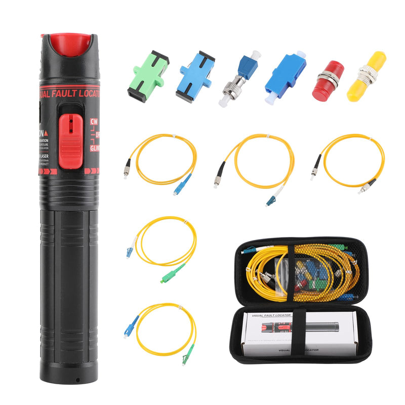Fibre Optic Tester 15 MW 15 KM Visual Fault Locator with FC Plug to LC Female Fibre Optic Tester Adapter, Fibre Optic Coupling and 5x SC/APC ST/UPC FC SC LC Fibre Optic Cable 15KM Set
