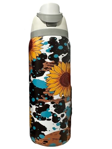 Stainless steel water bottle 40oz cup Longhorn Bottle Bull tumbler Cow gift Western water bottle cup (32oz White(72)-Cow/Sunflower(TPJ20)) 32oz White(72)-Cow/Sunflower(TPJ20)